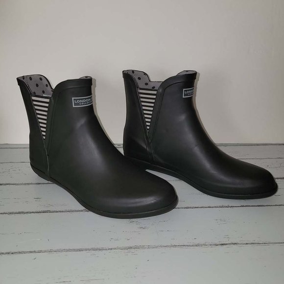 London Fog Piccadilly Women's Black Pull-On Ankle Rain Boots Size US 9M *EUC* - Picture 5 of 13